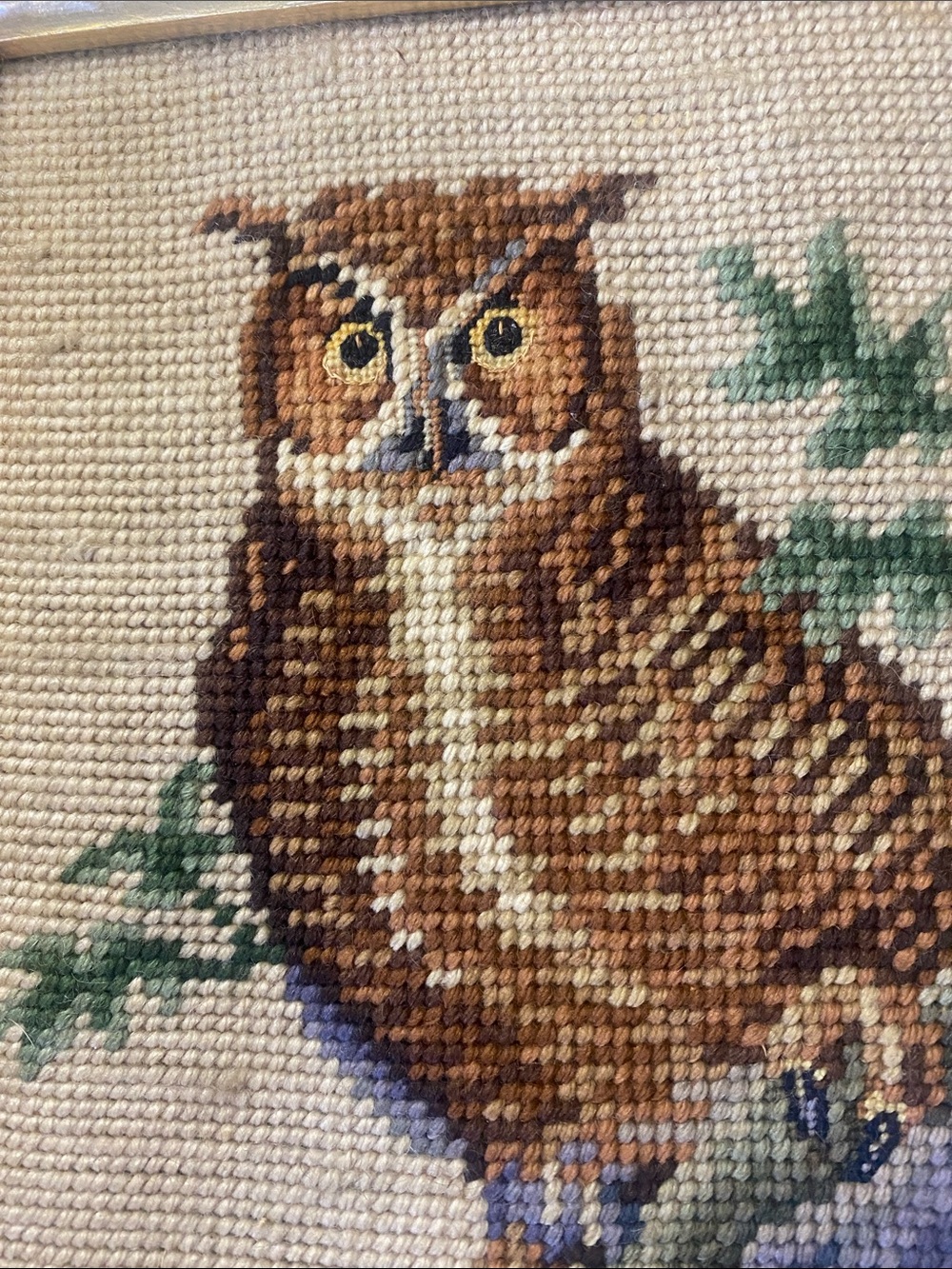 Vintage Framed Needlepoint Great Horned Owl - Picture 7 of 7